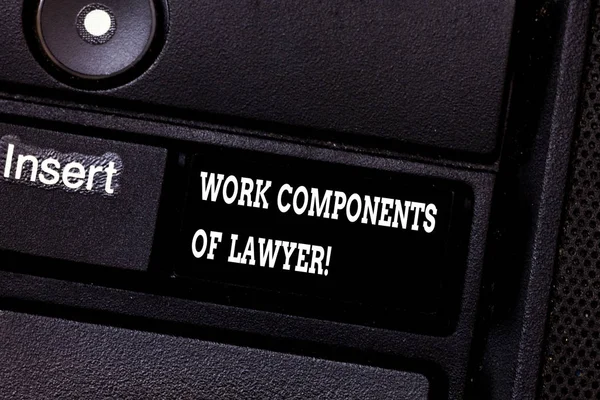 显示律师工作组件的文本符号。概念照片律师法律文件决策协议键盘键意图创建计算机消息按键盘的想法. — 图库照片