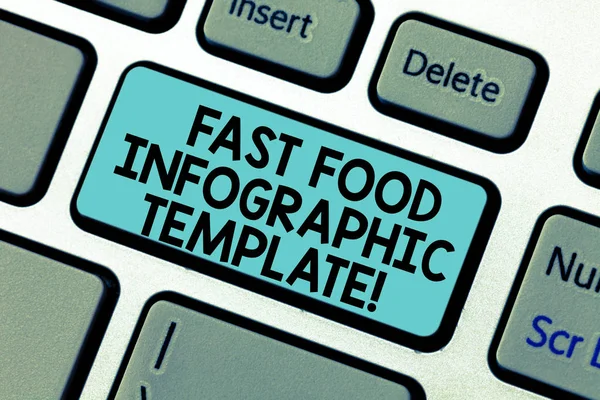 El yazısı metin Fast Food Infographic şablonu. Tasarım şemaları bilgi klavye anahtar vermek için tuş takımı fikir tuşuna basarak bilgisayar ileti oluşturmak için niyet anlam kavramı. — Stok fotoğraf