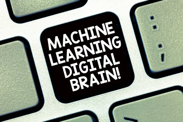 Conceptual hand writing showing Machine Learning Digital Brain. Business photo text Artificial Intelligence Digital education Keyboard Intention to create computer message keypad idea