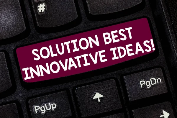 Conceptual hand writing showing Solution Best Innovative Ideas. Business photo text Good imaginative creative alternatives Keyboard key Intention to create computer message idea.