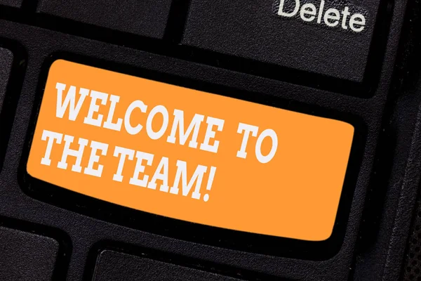 Word writing text Welcome To The Team. Business concept for Greeting making part of a work group new showing Keyboard key Intention to create computer message pressing keypad idea. — Stock Photo, Image