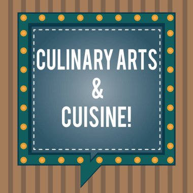 Kavramsal el mutfak sanatları ve mutfağı gösterilen yazma. İş fotoğraf metin Şef gurme gıda mükemmel tarifleri Meydanı konuşma kabarcıklar içinde diğer kırık hattı daireler ile hazırlama.