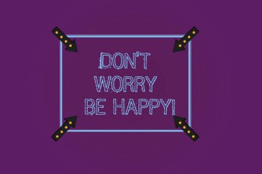 Don T merak Be Happy gösterilen Not yazma. Neşeli pozitif rahat ilham motive Meydanı anahat ile köşe oklar işaret içe doğru renk arka plan üzerinde olmak vitrine iş fotoğraf.