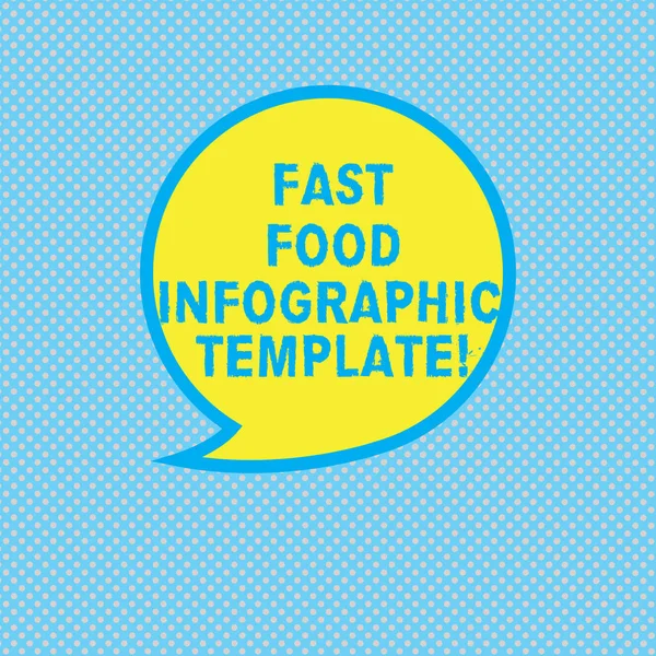 Text sign showing Fast Food Infographic Template. Conceptual photo Design diagrams for give information Blank Speech Bubble Sticker with Border Empty Text Balloon Dialogue Box.