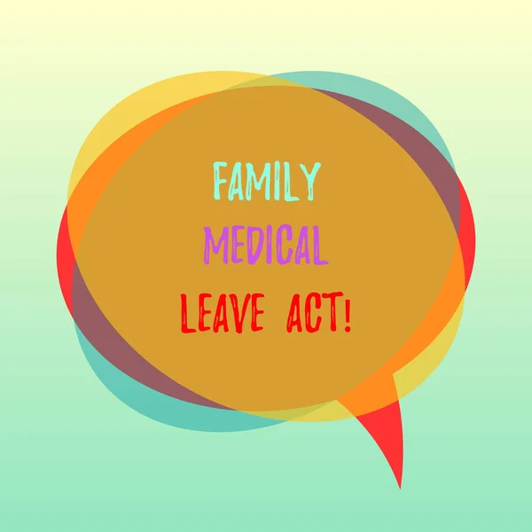 Handwriting text Family Medical Leave Act. Concept meaning FMLA labor law covering employees and families Blank Speech Bubble photo and Stack of Transparent Circle Overlapping.
