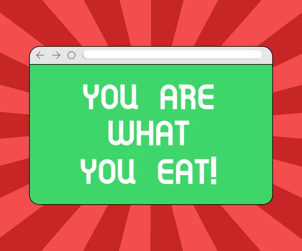 Pisanie, Wyświetlono są co ty jesz pojęciowy ręcznie. Biznesowe zdjęcie prezentujący mieć zdrowy tryb życia, dbać o swój żywności ekran monitora z kontroli postępu Bar puste miejsce tekstu. — Zdjęcie stockowe