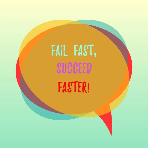Handwriting text Fail Fast Succeed Faster. Concept meaning Do not give up keep working on it to achieve Blank Speech Bubble photo and Stack of Transparent Circle Overlapping.
