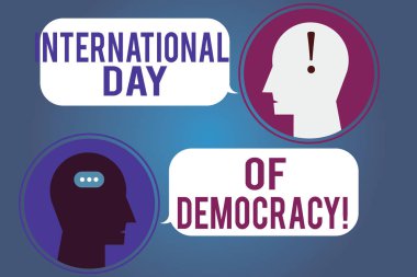 Word metin uluslararası gün demokrasi yazma. İş kavramı için kutlayan oy verme hakkı tüm dünyadan Messenger oda başkanları konuşma kabarcıklar noktalamalar Mark sohbet simgesiyle.