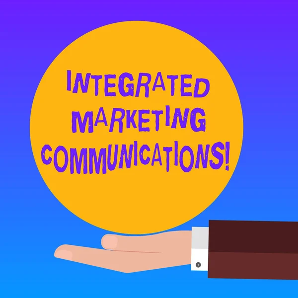 Handwriting text Integrated Marketing Communications. Concept meaning Linked all forms or communication Hu analysis Hand in Suit Offering Blank Solid Color Circle for Logo Posters.