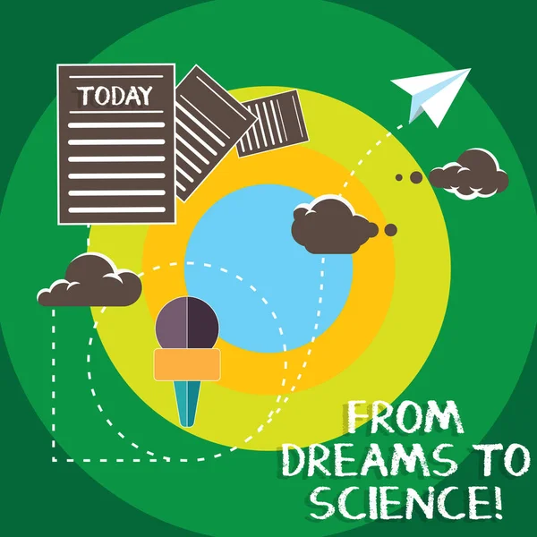 Conceptuele hand schrijven van dromen naar Science tonen. Zakelijke foto tekst verbeelding omgezet in realiteit technologie doorgeven van informatie via Cloud Hosting snel levering van gegevens. — Stockfoto