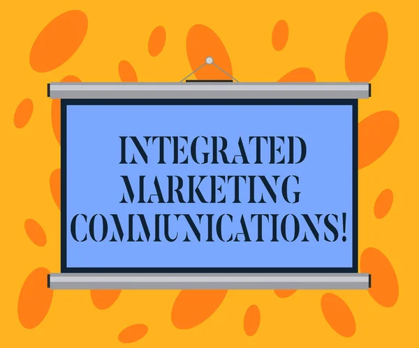 Writing note showing Integrated Marketing Communications. Business photo showcasing Linked all forms or communication Portable Wall Projection Screen for Conference Presentation.