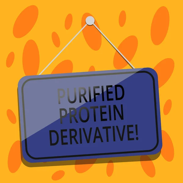 Writing note showing Purified Protein Derivative. Business photo showcasing the extract of Mycobacterium tuberculosis Blank Hanging Color Door Window Signage with String and Tack. — Stock Photo, Image