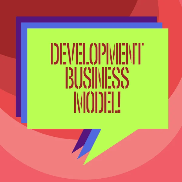 Text sign showing Development Business Model. Conceptual photo rationale of how an organization created Stack of Speech Bubble Different Color Blank Colorful Piled Text Balloon. — Stock Photo, Image