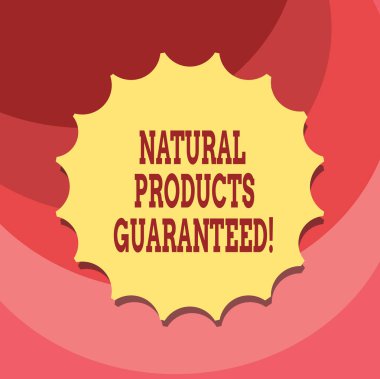Doğal ürünler garanti gösterilen metin işareti. Yapay içermiyor kavramsal fotoğraf gıdalar sunmaktadır etiket amblemi Monogram pul sembol en iyi kalite için gölge ile boş mühür.