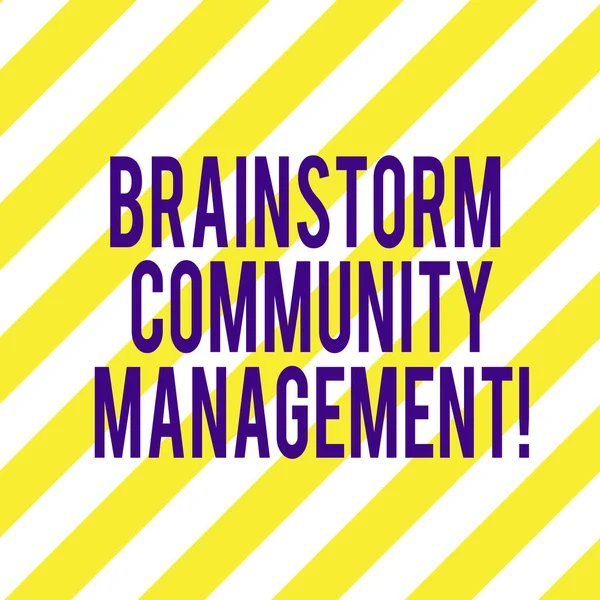 Word writing text Brainstorm Community Management. Business concept for Organizing and suggesting business strategy Diagonal Twotone Lines photo Forming Triangular Shape Blank Copy Space.