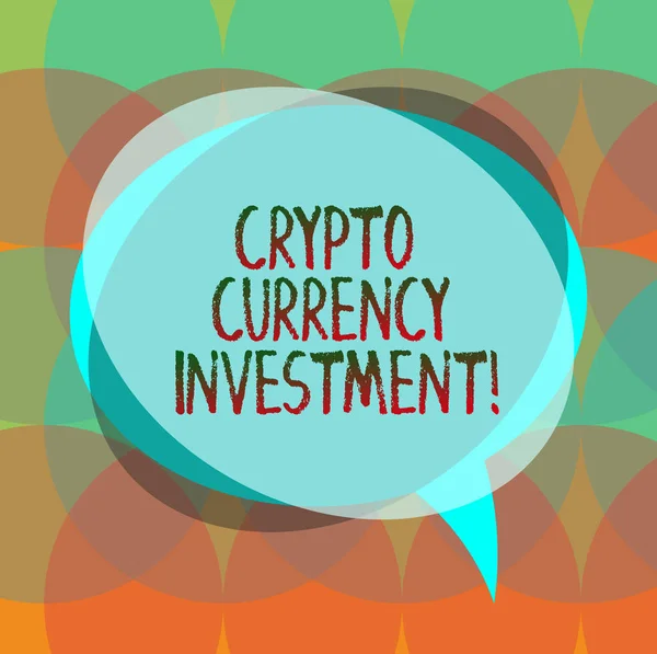 Word writing text Crypto Currency Investment. Business concept for will become a longterm trusted store of value Blank Speech Bubble photo and Stack of Transparent Circle Overlapping.