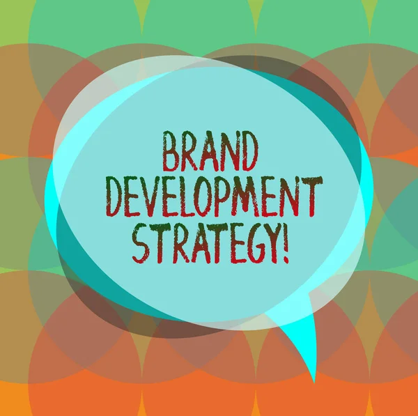 Word writing text Brand Development Strategy. Business concept for analysis and planning of brand perceive in market Blank Speech Bubble photo and Stack of Transparent Circle Overlapping.