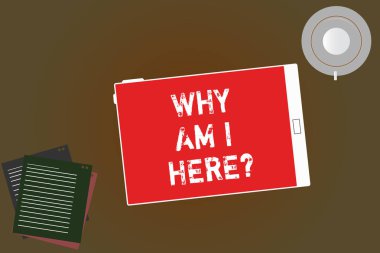 El yazısı metin neden Am ı burada yazılı. Amacı hakkında sorular anlam ve huanalysis varlığı Tablet boş ekran fincan tabağı ve boş renk arka plan üzerinde dolgu yaprakları anlam kavramı.