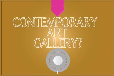 Çağdaş Art Galleryquestion gösterilen metin işareti. Kavramsal fotoğraf özel forprofit ticari Galeri kahve Kupası fincan tabağı üst görünüm fotoğraf Snap boş renk planlayıcısı yansıması.