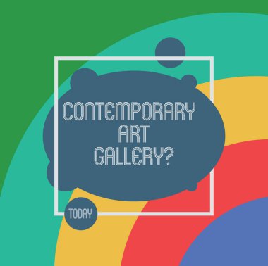 El yazısı metin çağdaş Art Galleryquestion. Özel forprofit ticari Galeri asimetrik boş Oval fotoğraf soyut şekil kare anahat içinde anlam kavramı