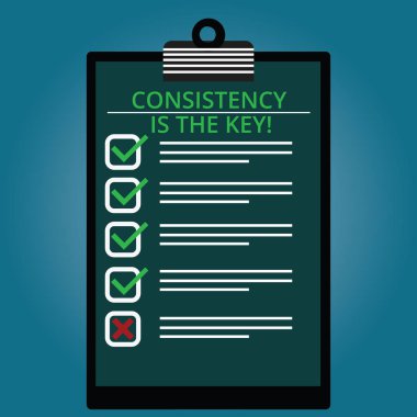 Tutarlılık Key gösterilen Not yazma. İş fotoğraf vitrine tam adanmışlık bir görev için bir alışkanlık şekillendirme işlemi sırada renk dikey Pano onay kutusunu fotoğraf boş kopya alanı ile.