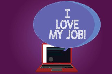 Aşk benim iş gösterilen metin işareti. Kavramsal fotoğraf sevgi sahip veya sertifika düzen Laptop ekran ve boş noktalı resim renk konuşma balonu seçilen işgal için tutkulu