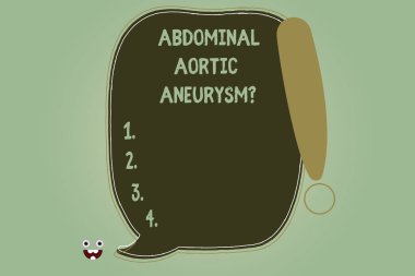 Abdominal aort Aneurysmquestion gösterilen Not yazma. Aort boş renk konuşma balonu özetlenen ünlem işareti ile genişleme tanımaya vitrine iş fotoğraf.