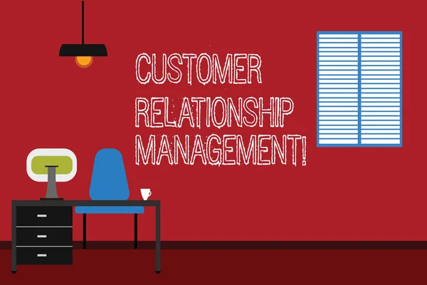 Scrittura concettuale a mano che mostra il Customer Relationship Management. Business photo text analysisage and analyze customer interactions Minimalist Interior Computer and Study Area Inside a Room . — Foto Stock