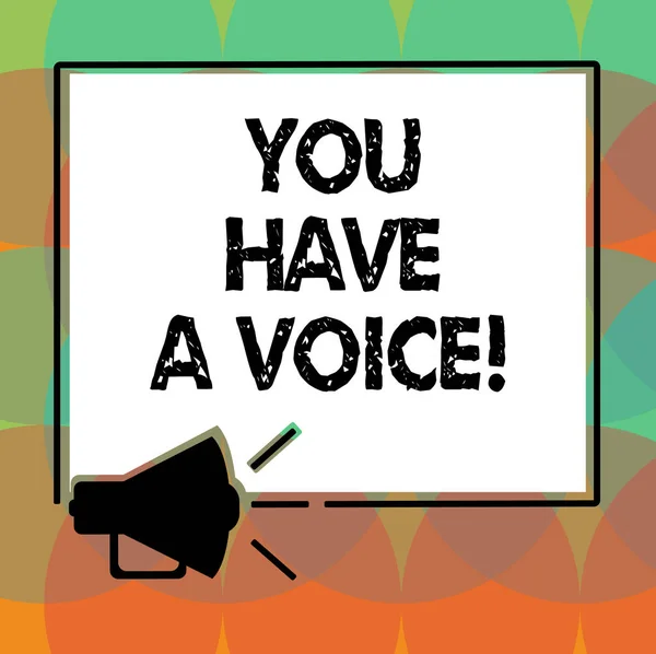 Word writing text You Have A Voice. Business concept for Speak fight for your rights your choices also count Megaphone Sound icon Outlines Blank Square Loudspeaker Text Space photo.