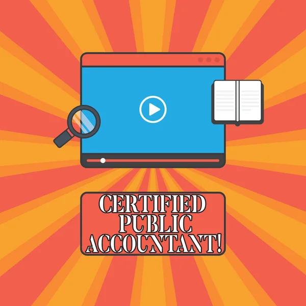 Testo scritto a mano Certified Public Accountant. Concetto che significa corpo professionale accreditato di ragionieri Tablet Video Player Caricare il download e l'ingrandimento dello spazio di testo in vetro . — Foto Stock