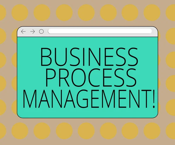 Word Writing Text Business Process Management. Geschäftskonzept für die Disziplin der Verbesserung eines Geschäftsprozesses Monitor-Bildschirm mit vorwärts rückwärts Fortschrittskontrollbalken leeren Textbereich. — Stockfoto