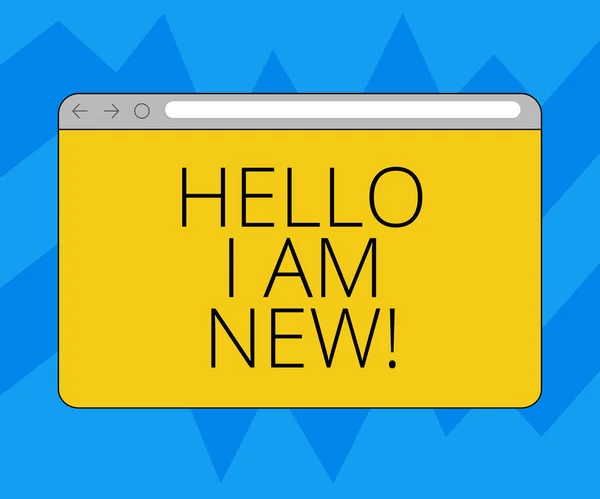 Tekst teken weergegeven: Hello I Am New. Conceptuele foto invoering van jezelf aan onbekende weergegeven: newbie in het team beeldscherm met voorwaarts neerwaarts vooruitgang controle Bar lege tekst ruimte. — Stockfoto