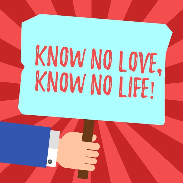 Handwriting text Know No Love Know No Life. Concept meaning Lovely inspiration motivation excellent experience Hu analysis Hand Holding Blank Colored Placard with Stick photo Text Space.