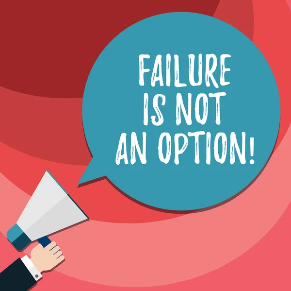 Word writing text Failure Is Not An Option. Business concept for Do not allow fail mistakes forbidden only success Hu analysis Hand Holding Megaphone Blank Round Color Speech Bubble photo. — Stock Photo, Image