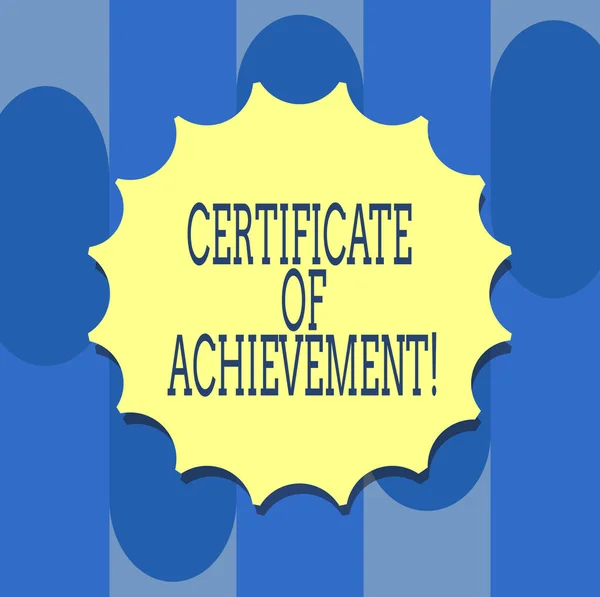 Handgeschreven tekst schrijven Certificate Of Achievement. Begrip betekenis verklaart dat een demonstreren gedaan uitzonderlijk goed leeg zegel met schaduw voor Label embleem Monogram stempel symbool beste kwaliteit. — Stockfoto