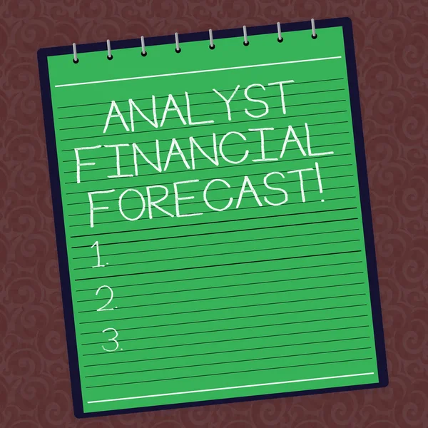 Text sign showing Analyst Financial Forecast. Conceptual photo estimate future financial outcomes of a company Lined Spiral Top Color Notepad photo on Watermark Printed Background.
