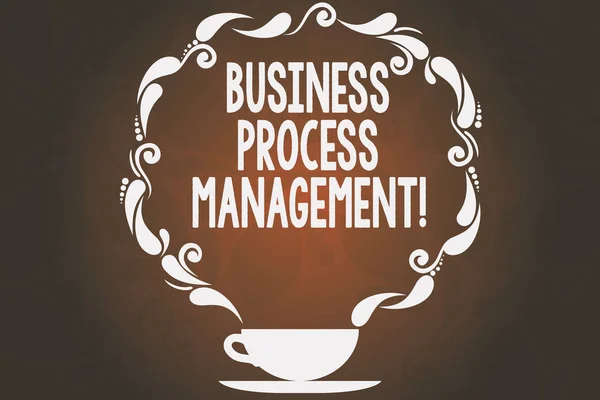 Word tekst intoetsen Business Process Management. Businessconcept voor de Discipline van de verbetering van een bedrijfsproces kop en schotel met Paisley ontwerp als stoom pictogram op lege ruimte van het watermerk. — Stockfoto