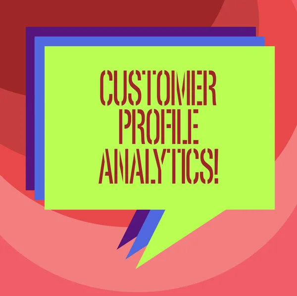 Text sign showing Customer Profile Analytics. Conceptual photo Customer profile or target market analysis Stack of Speech Bubble Different Color Blank Colorful Piled Text Balloon.