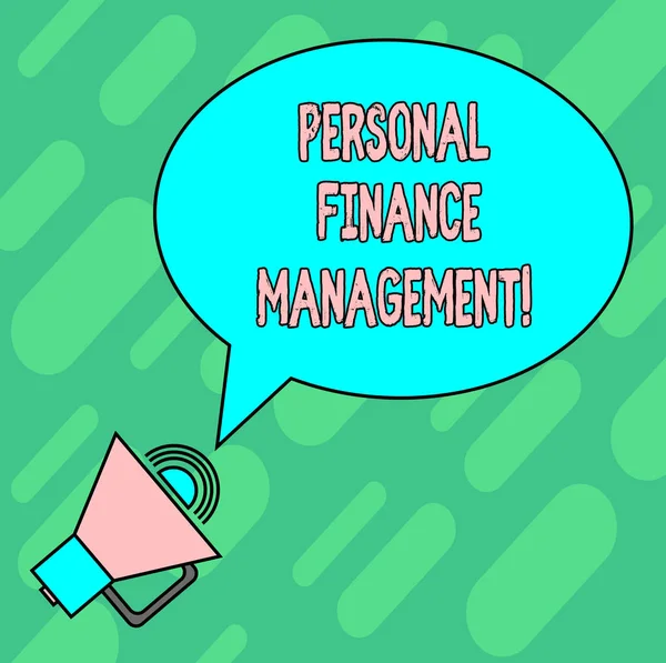 Handwriting text writing Personal Finance Management. Concept meaning analysisaging income, expenses and investment Blank Oval Outlined Speech Bubble Text Balloon Megaphone with Sound icon.