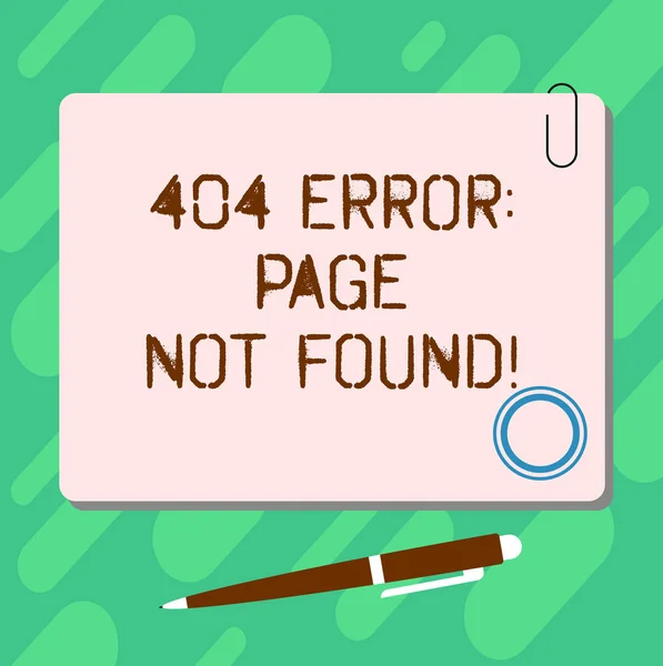 Texte manuscrit 404 Erreur Page introuvable. Concept signifiant que la page Web sur le serveur a été supprimée ou déplacée Carte de couleur carrée vierge avec aimant Cliquez sur Stylo à bille Pushpin et Clip . — Photo