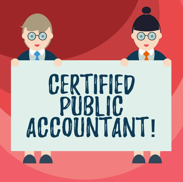 Segno di testo che mostra Certified Public Accounting. Foto concettuale accreditato corpo professionale di ragionieri maschio e femmina in uniforme Standing Holding Blank Placard Banner Spazio di testo . — Foto Stock