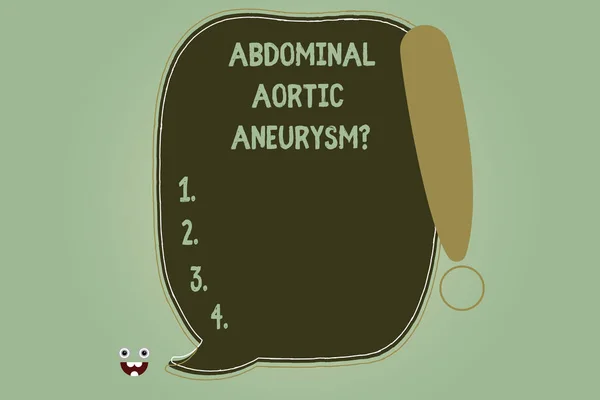 Nota de escrita mostrando Aneurisma Aórtico Abdominal. Foto de negócios mostrando ficando a conhecer a ampliação da aorta Blank Color Speech Bubble delineado com ponto de exclamação . — Fotografia de Stock