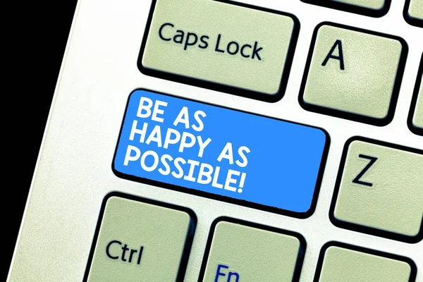 보여주는 것으로 행복으로 가능한 노트 작성. 비즈니스 사진 보여주는 체류 동기 영감을 행복 모든 시간 컴퓨터 메시지 키패드 아이디어를 만들 키보드 의도. — 스톡 사진