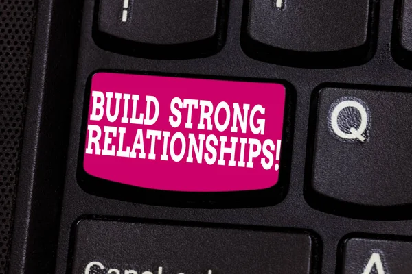 Word writing text Build Strong Relationships. Business concept for initiate good working relationships with others Keyboard key Intention to create computer message pressing keypad idea.