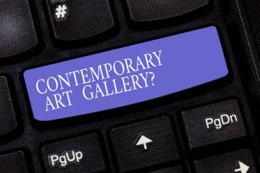 El yazısı metin çağdaş Art Galleryquestion. Özel forprofit ticari Galeri klavye tuşuna basarak tuş takımı fikir bilgisayar ileti oluşturmak için niyet anlam kavramı.