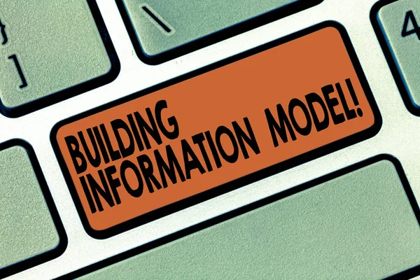 Handwriting text writing Building Information Model. Concept meaning Digital representation of physical facility Keyboard key Intention to create computer message pressing keypad idea.