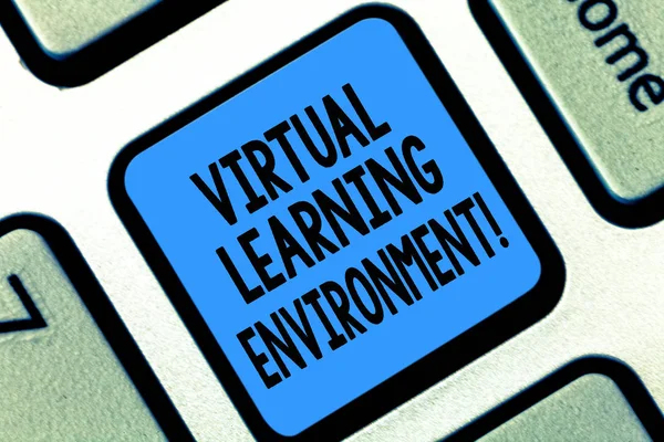 Text sign showing Virtual Learning Environment. Conceptual photo webbased platform kind of education technology Keyboard key Intention to create computer message pressing keypad idea.