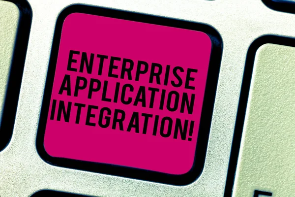 Text sign showing Enterprise Application Integration. Conceptual photo connecting enterprise applications Keyboard key Intention to create computer message pressing keypad idea.