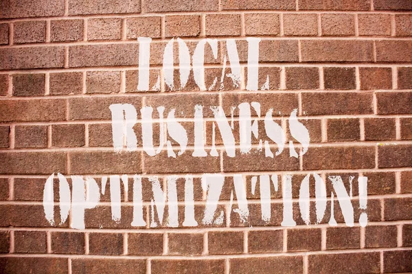 Text sign showing Local Business Optimization. Conceptual photo promote products and services to local customers.