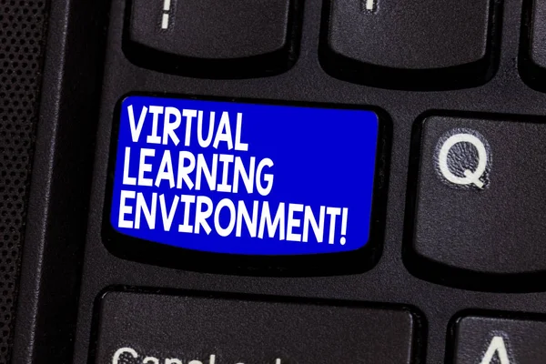 Word writing text Virtual Learning Environment. Business concept for webbased platform kind of education technology Keyboard key Intention to create computer message pressing keypad idea.